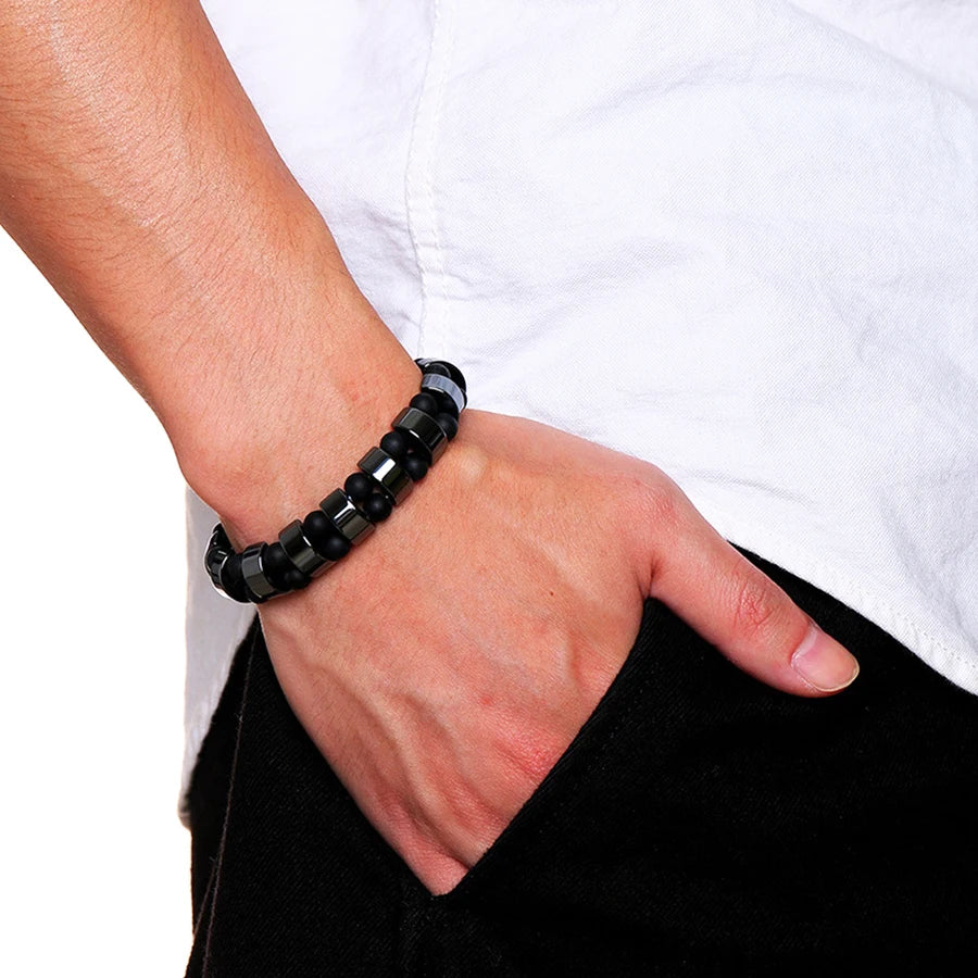 Magnetic Therapy Black Stone Bracelet for Weight Loss, Acupoint Stimulation, and Arthritis Pain Relief